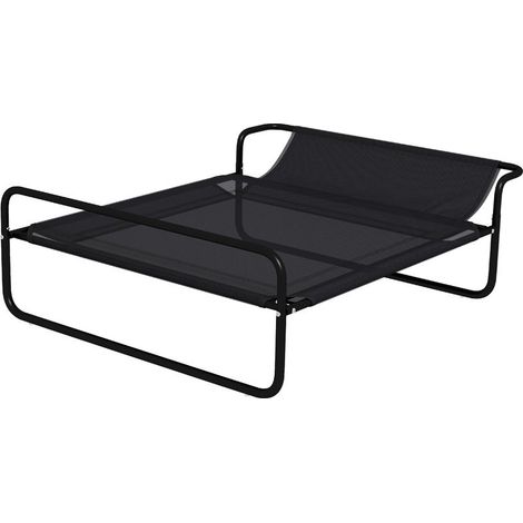 Lit surélevé pour chiens animaux de compagnie avec appui-tête tissu micro-perforé 106 x 81 x 33 cm noir (1/5)