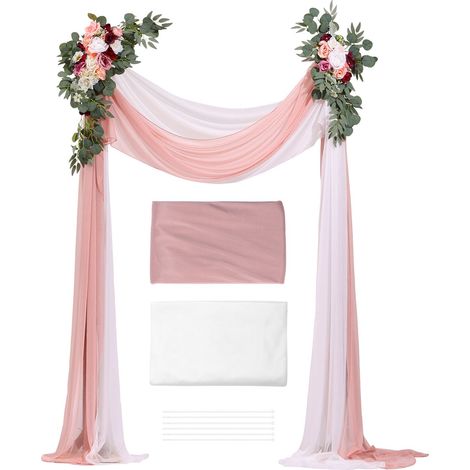 Kit Fleurs pour Arche de Mariage Rose, avec Draperies (Pack de 4) - 2 Compositions Florales, 2 Voilages, pour Cérémonie et Réception (1/5)
