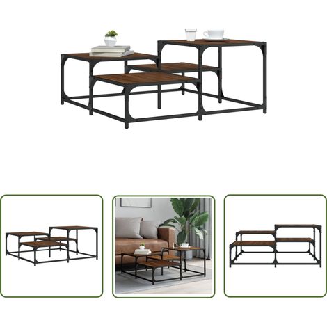 The Living Store Table basse chêne marron 87,5x87,5x40 cm bois d'ingénierie - Table Basse - Meuble Salon - Table D'appoint - Table Industrielle - Table Design (1/5)
