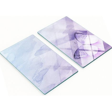 Tablas de cortar decorativas de vidrio templado con mariposa morada, 2x30x52 cm
