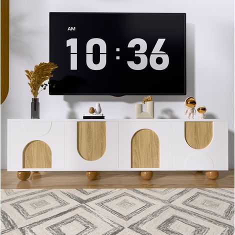 Meuble TV 175x38x50 cm avec pieds en bois rond, pour appartement et hôtel (1/5)