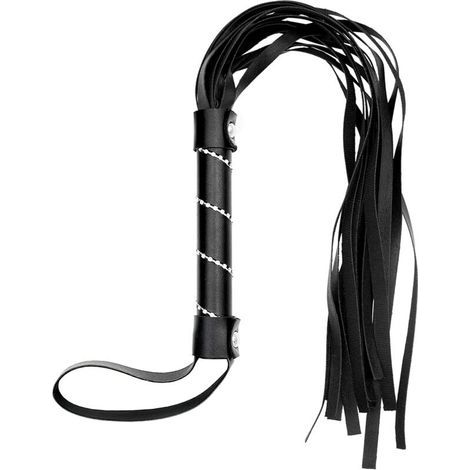 Fouet en cuir, fouet noir, fouet pour cheval, fouet d'entraînement quotidien, fouet de compétition équestre, fouet en cuir à pompon (noir) (1/4)