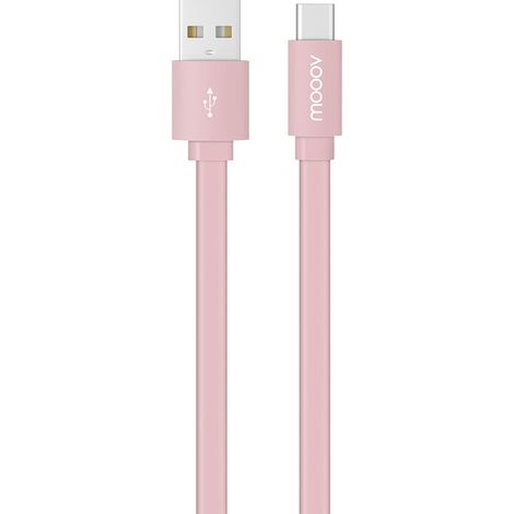 Câble USB-C /USB-A plat 1 m - rose poudre (1/3)