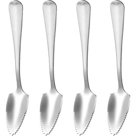 BESTONZON Set mit 4 Edelstahl-Grapefruitlöffeln, gezackte Dessertlöffel für Grapefruit und Wassermelone – 15,50 x 2,70 x 0,50 cm (1/2)