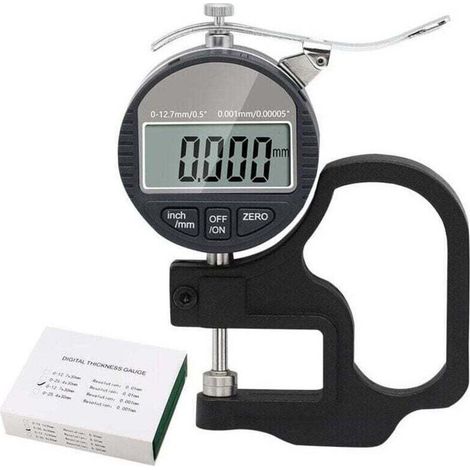 Micromètre Digital d'Épaisseur 0-12, XU,7mm, Précision 0,01mm, Destiné à Cuir, Papier, Plastique & Métal, Écran LCD (mm/pouces) - KZQ (1/4)