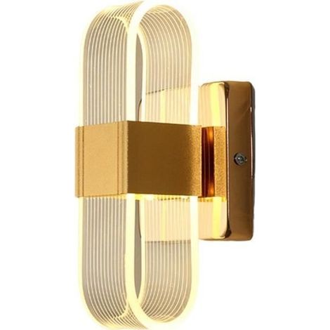 Applique da parete moderna a LED in acrilico, dimmerabile, ideale per corridoio, camera da letto, scale, soggiorno, con linee a righe dorate. (1/4)