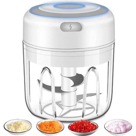 Elektrischer Zerkleinerer, Knoblauch, Zwiebelschneider, Obst, Fleisch, Multizerkleinerer mit USB-Aufladung, 250 ml, Weiß