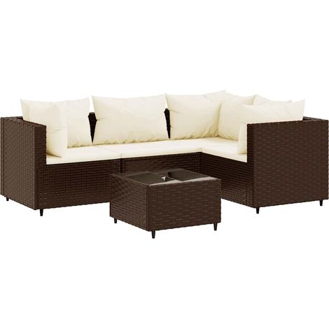 Maison Exclusive - 5-tlg. Garten-Lounge-Set mit Kissen Braun Poly