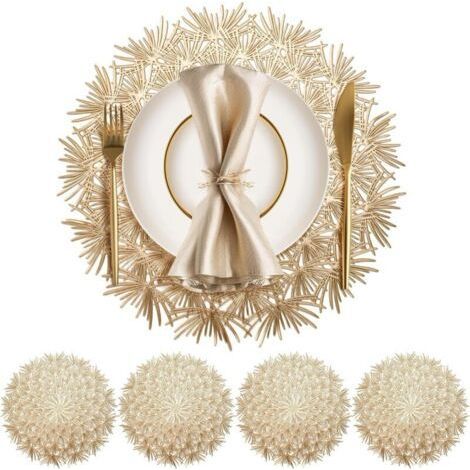 Round Placemat Set of 4 Washable Placemat 38cm Table Coasters for Thermal Insulation of the Plate and Table Decoration Gold (1/5)