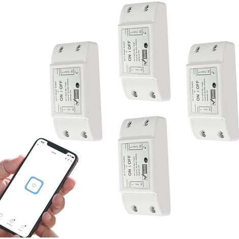 Interrupteur WiFi, 10A interrupteur connecté, Interrupteure Lampe avec Tuya Smart Life APP, Lot de 4 Commutateurs, Conducteur Neutre Nécessaire(4 Pack) (1/5)