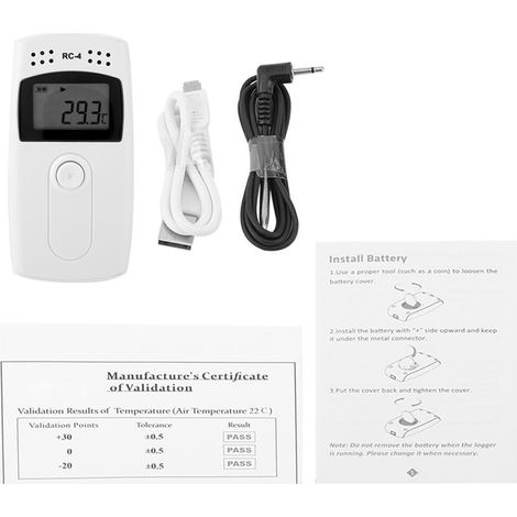 Enregistreur de données RC-4 avec sonde externe, plage -40°C à 85°C, mémoire 16000 points, alarme sonore, USB (1/5)
