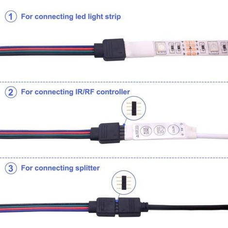 15 Connecteur LED Strip, 4 Broches RGB 5050, Câble 17cm, Pour Ruban SMD 5050/3528/2835, Installation Sans Soudure (1/5)