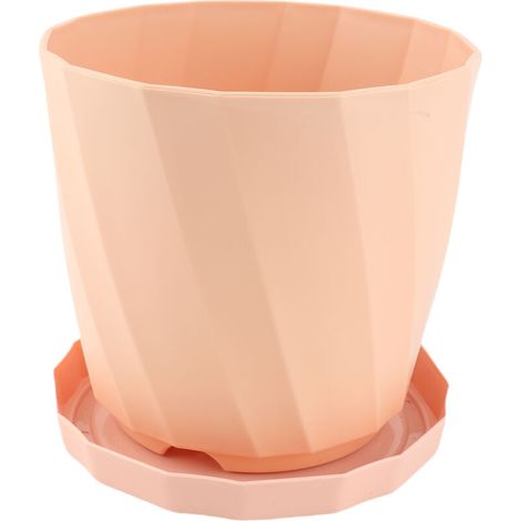 Vasi da fiori creativi e semplici in resina PP - Forma rotonda, grandi dimensioni, con vassoio - Colore rosa ciliegia -Crezuo