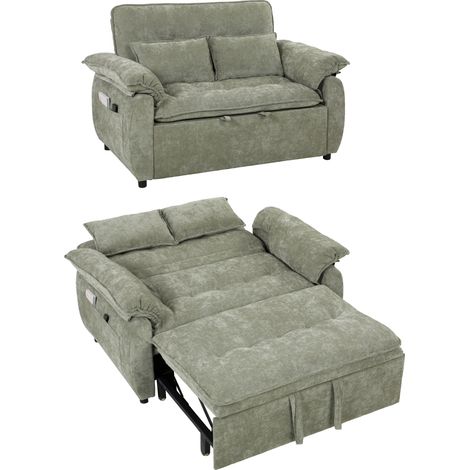 Canapé convertible 2 places - HOMCOM - dossier réglable, assise large, 2 oreillers - velours - 137 x 91 x 96 cm - vert clair (1/5)