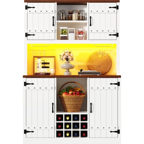 Buffet haut de cuisine Blanc,meuble de rangement moderne,avec 2 portes,plan de travail,LED,120x40x180cm,cuisine,salon (1/5)