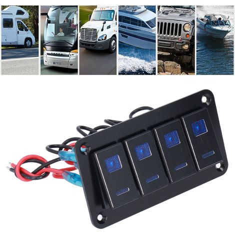 Panneau Interrupteur 4 Positions Noir IP65 Etanche avec Rétroéclairage LED pour Bateau Moteur 12‑24V (1/5)