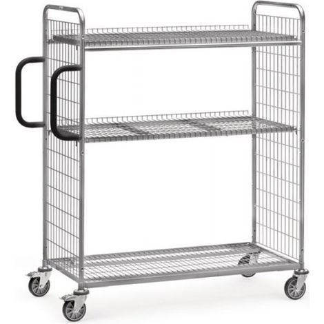 Fetra Kommissionierwagen 1250x610mm aus Drahtschweißgitter, 1625mm hoch mit 2 Gitterböden