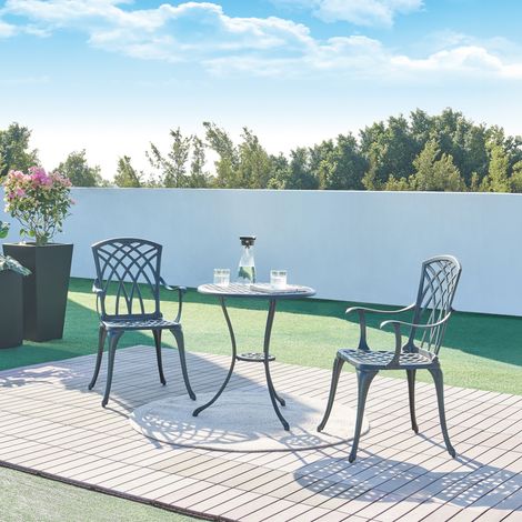 Set da Bistrot Vena in Alluminio 2 Sedie e Tavolo Rotondo - Grigio Scuro con Patina Verde casa.pro