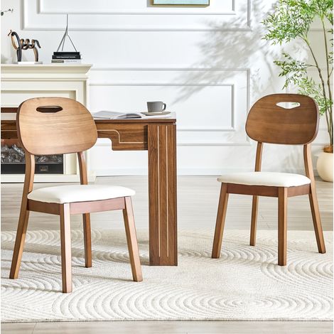 Esszimmerstühle oval, 2er-Set, Holzlehne, weiße Polstersitzfläche OKMYHOME (1/5)
