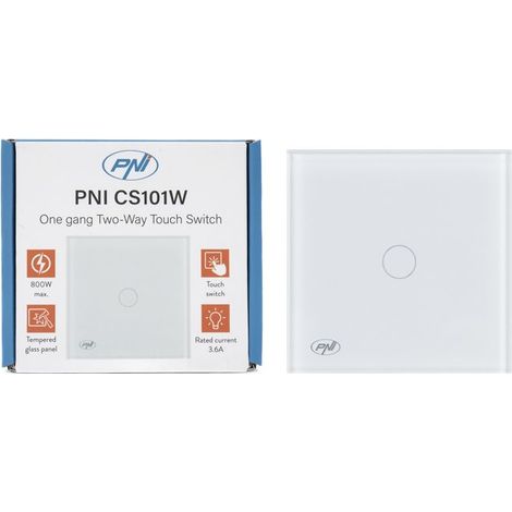 Interrupteur tactile - PNI CS101W - Verre blanc - Indicateur LED - 800 W