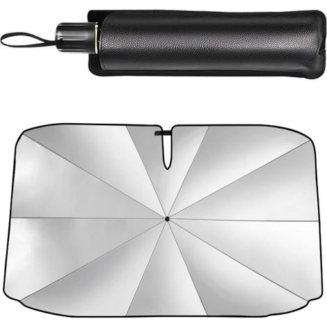Parasol delantero para coche, 140 x 79 cm, protección solar, parabrisas con bolsa de almacenamiento, para sedanes, furgonetas y SUV seleccionados, color plateado (1/5)