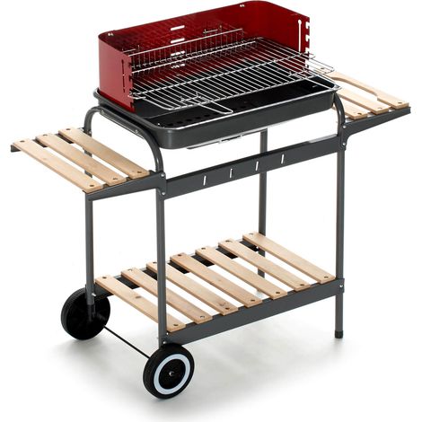 Barbecue a Carbone Carbonella 102x38x88,5 cm in Acciaio Nero e Rosso