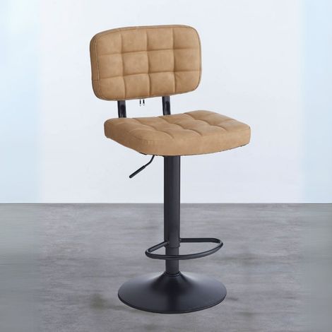 Mavi Hocker mit camelfarbenem Kunstleder und schwarzem Metallgestell