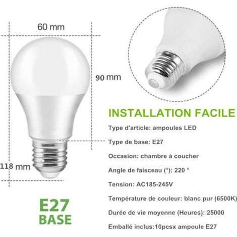 Lot de 10 Ampoules LED E27 9W eq 60W 868Lm Blanc froid - ZOOMDO (1/3)