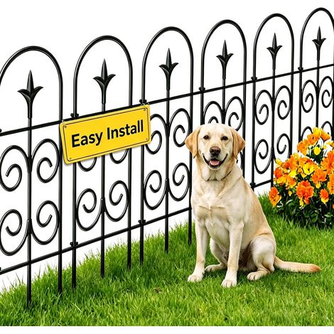 Clôture de Jardin en Métal 81cm(H) x 41cm(L) (8 Panneaux, Longueur Totale 3.3m) Creusage Barrière pour Animaux Clôture Métallique Décorative pour Chien Cour Terrasse Extérieur Noir (1/5)