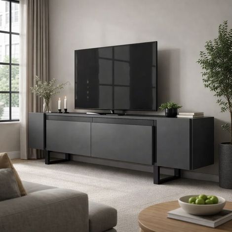 TV-Möbel Anthrazit Yildiz 180x50x30 - Schwarzer Rahmen