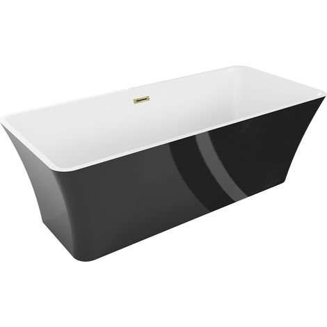 Mexen Tonia freistehende Badewanne 170 x 75 cm, weiß/ schwarz, goldene Überlauf - 52171707575-50