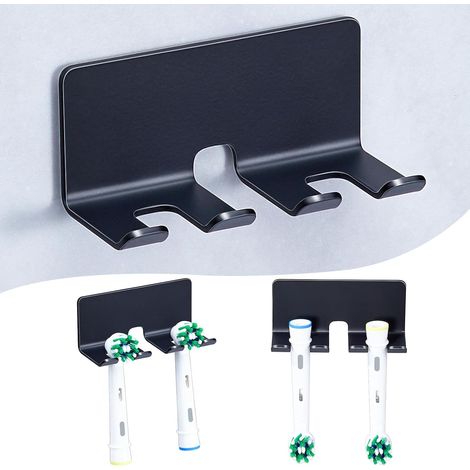 Porte-Brosse à Dents électrique Mural, Porte-Brosse à Dents sans percer pour Salle de Bain Support de Brosse à Dents Autocollant Porte-tête de Brosse à Dents (Noir, Petit) (1/5)
