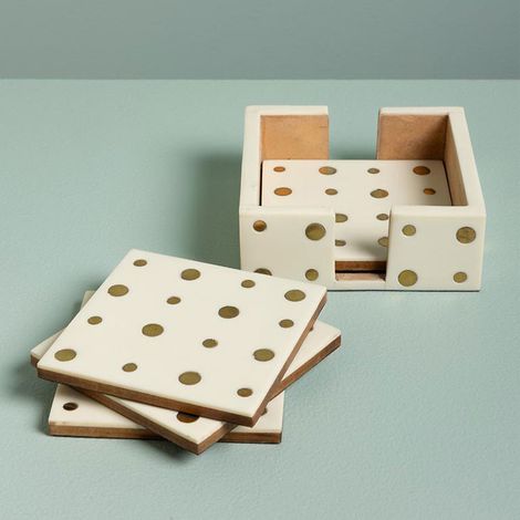 Set 4 Dessous de Verre Cloutés Memphis Doré résine 4x10x10cm (1/5)
