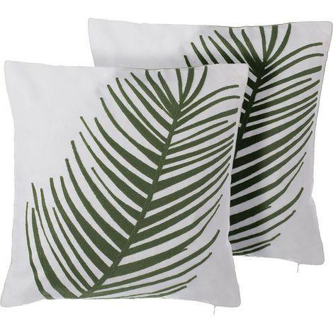 Conjunto de cojines decorativos de algodón blanco con hoja de palma 45 x 45 cm motivo floral decoración moderna Azami