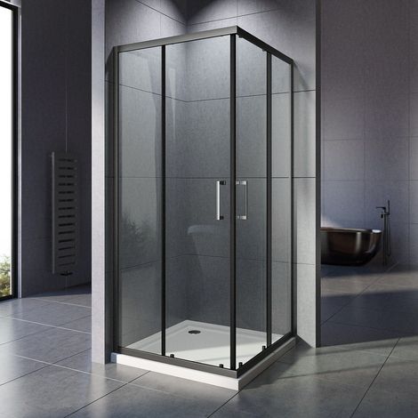 Boromal Duschkabine Schwarz 80x100cm Eckeinstieg Schiebetür 6mm ESG Glas Duschabtrennung Dusche Duschwand Höhe 185cm (1/5)