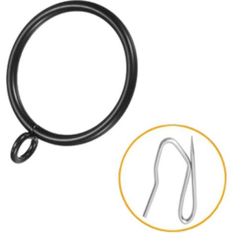 Schwarzer Gardinenring mit Haken, aus hochwertigem Metall, läuft leise und reibungslos (1 Stück, Innendurchmesser 3,8 cm). (1/5)