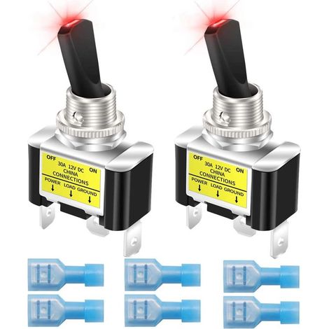 2pcs Rocker éclairé commutateur de basculement 12V 30A voiture de course lourde auto SPST ON / Off commutateur de basculement LED éclairé 12mm taille, rouge