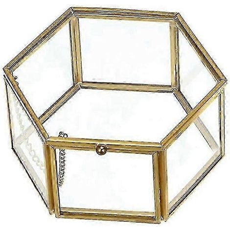 Boîte à bijoux vintage en verre, dorée, géométrique, présentoir à bijoux, boîte décorative pour la maison, compatible avec St (1/5)