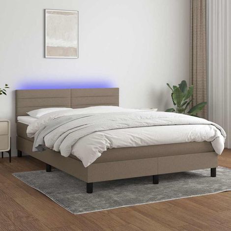 Cama box spring colchón y luces LED tela gris taupe 140x190 cm (1/5)