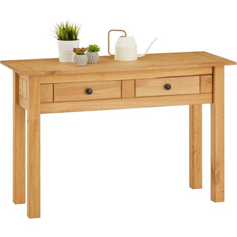 Table console CANCUN avec 2 tiroirs, en pin massif finition teintée/cirée (1/4)