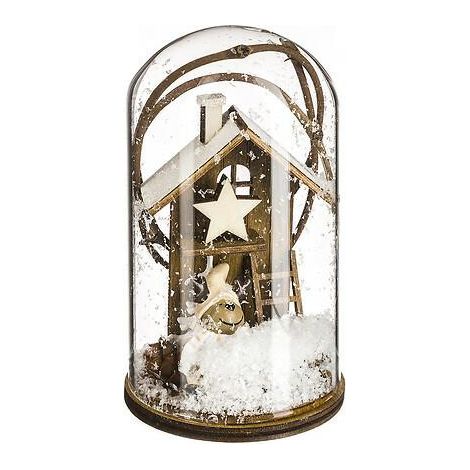 Decoración con un reno DEBAJO de una pantalla de lámpara de cristal con una casa (1/2)