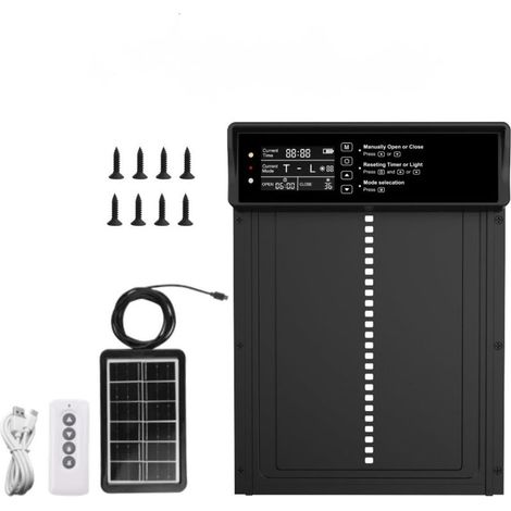 Poulailler à énergie solaire étanche automatique porte aluminium haute résistance avec écran LCD télécommande 4 modes (1/5)