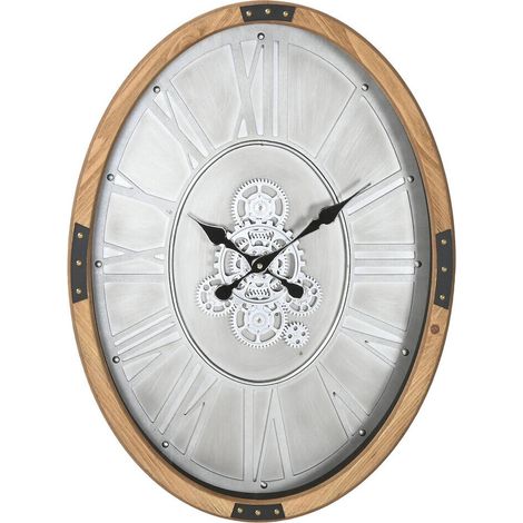 Horloge murale métal effet bois design loft argent naturel - Argent effet bois naturel (1/5)