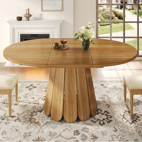Esstisch ausziehbar rund 118 158 cm MDF Braun OKMYHOME (1/5)