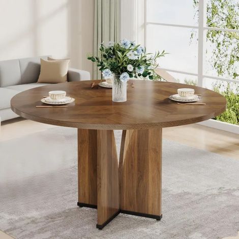Runder Esstisch 100 x 75 cm, quadratischer Küchentisch für 4 bis 6 Personen, Holzplatte und -beine (braun)