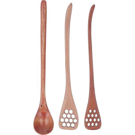 Lot de 3 cuillères à miel en bois réutilisables, à long manche, pour café et thé. (1/5)
