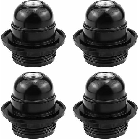Lot de 4 Douilles E27 Noires, Support Ampoule Rétro Vis, Adaptateur Socket Lampe Design Vintage Industriel pour Fixation Murale (1/5)
