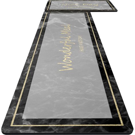 Lot de 2 Tapis de Cuisine en Terre de Diatomée - 45x70cm et 45x120cm - Motif "Matin" - Antifatigue et Absorbant-DOU