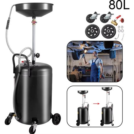 Bac de vidange d'huile usagée de 80 litres, système de vidange pneumatique, avec tube de niveau adapté au transfert et la vidange combustibles (1/5)