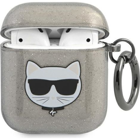 Karl Lagerfeld KLA2UCHGK AirPods 1/2 Hülle schwarz/schwarz Glitzer Choupette (1/4)